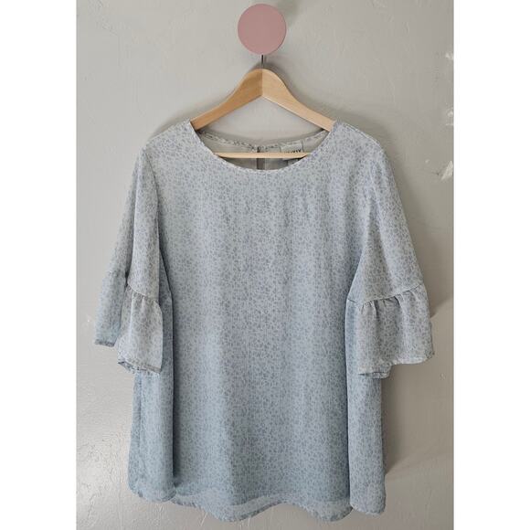 Ava & Viv Blue Spotted Short Sleeve Blouse - Picture 1 of 10